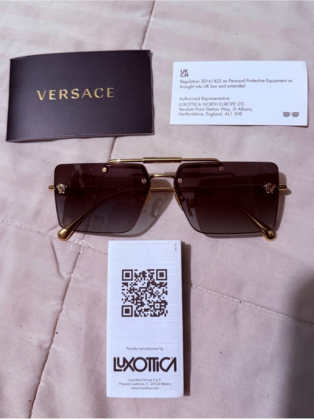 Versace Gold Frame Sunglasses with Black-to-Gray Gradient Lenses